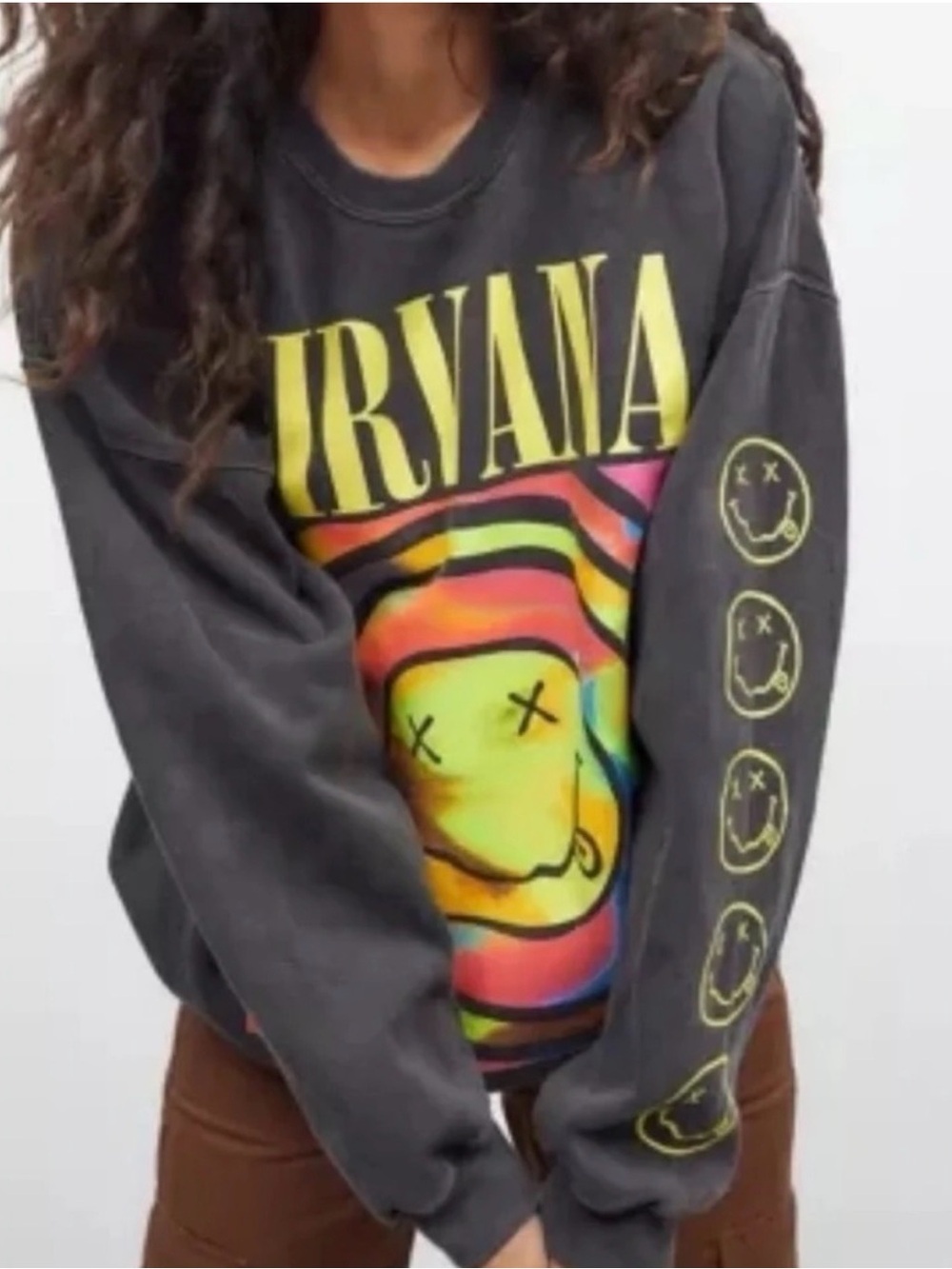 NIRVANA Black Crewneck Sweatshirt with Neon Multicolor Graphic